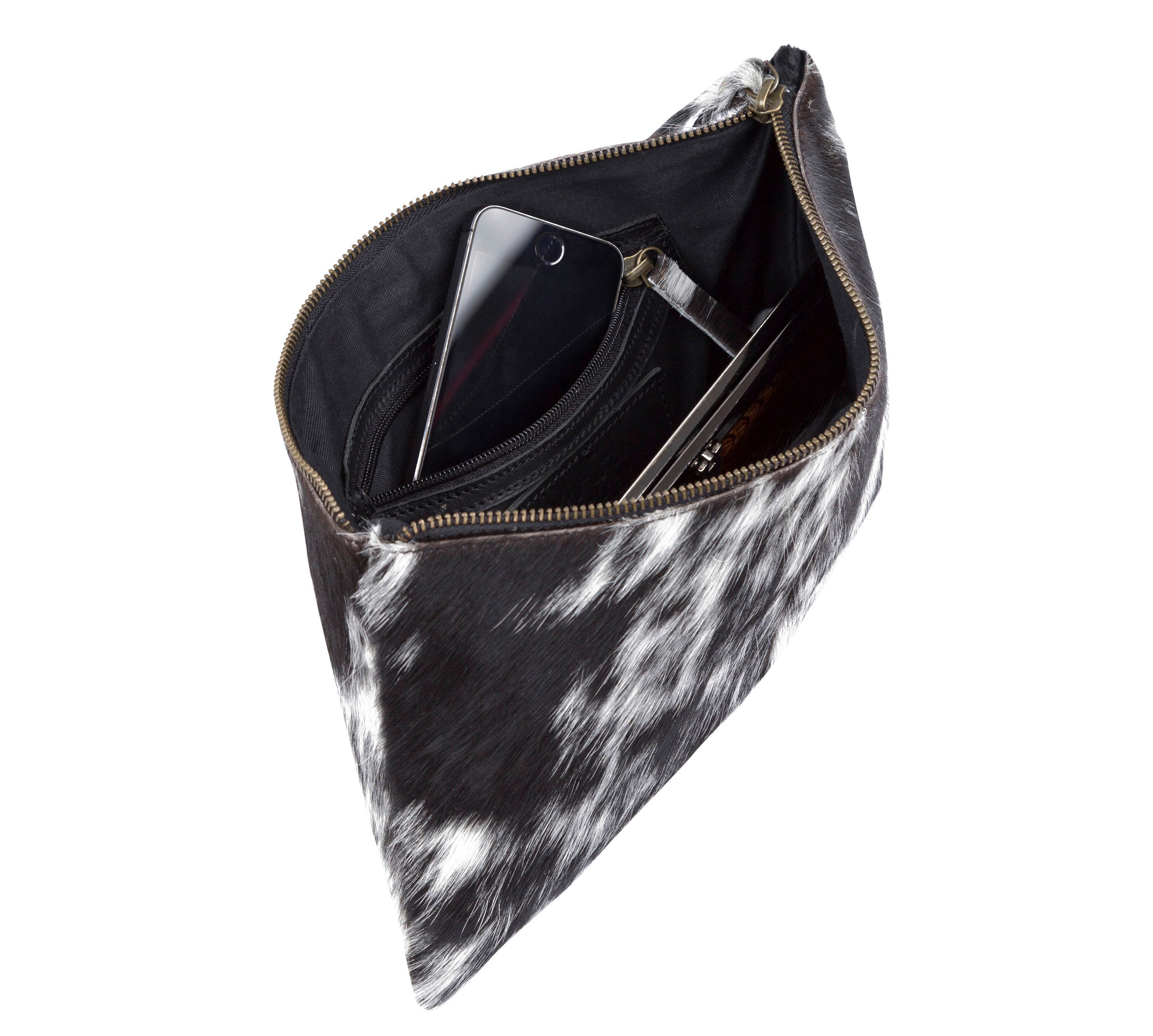 Cow Print Pony Hair Clutch Bag in Black and White Natural Etsy