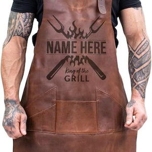 Personalized Barbecue Apron | Leather Apron For Grill & BBQ | Gift For Him, Dad, Son, Husband | King Of The Grill Apron | Fathers Day Gift