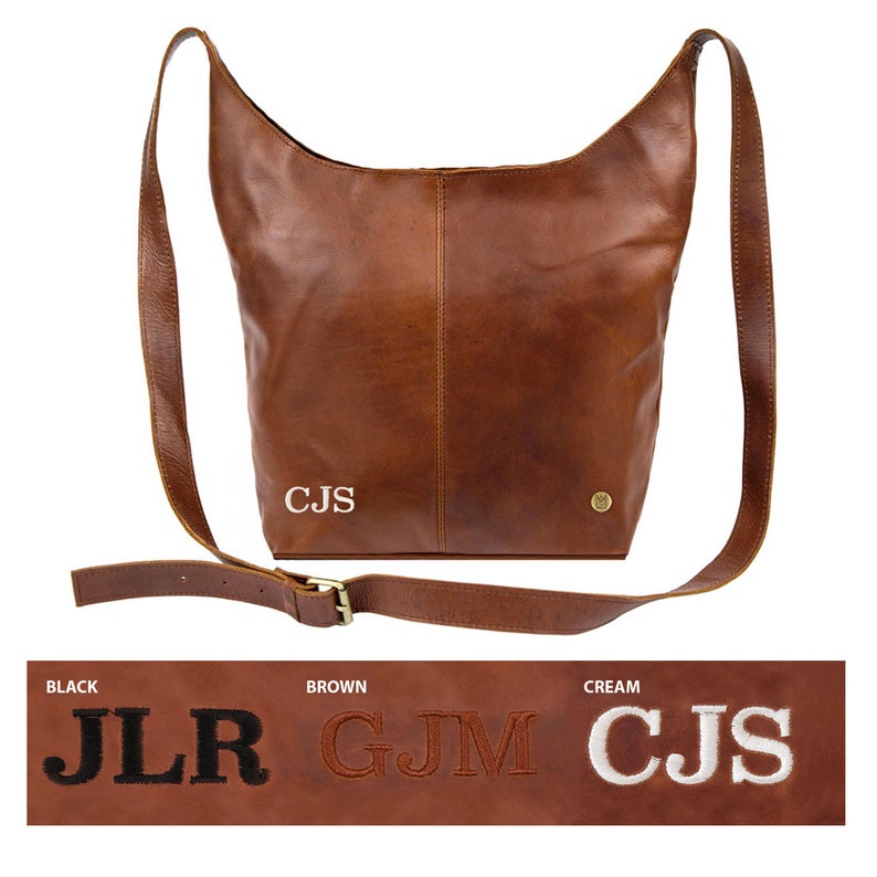 Personalized Boho Tote Shoulder Bag in Full Grain Leather Cross Body Handbag with Monogram Initials Handmade by MAHI image 6