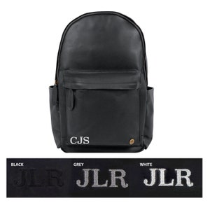 Personalized Black Leather Backpack with Side Pockets and 13 Laptop Capacity For School Work College Unisex Monogram Rucksack by MAHI image 5