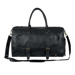 Overnight Bag with Side Shoe Compartment Black Leather Weekender Travel Bag Monogram Unisex Weekend Bag with Personalised Initials image 2