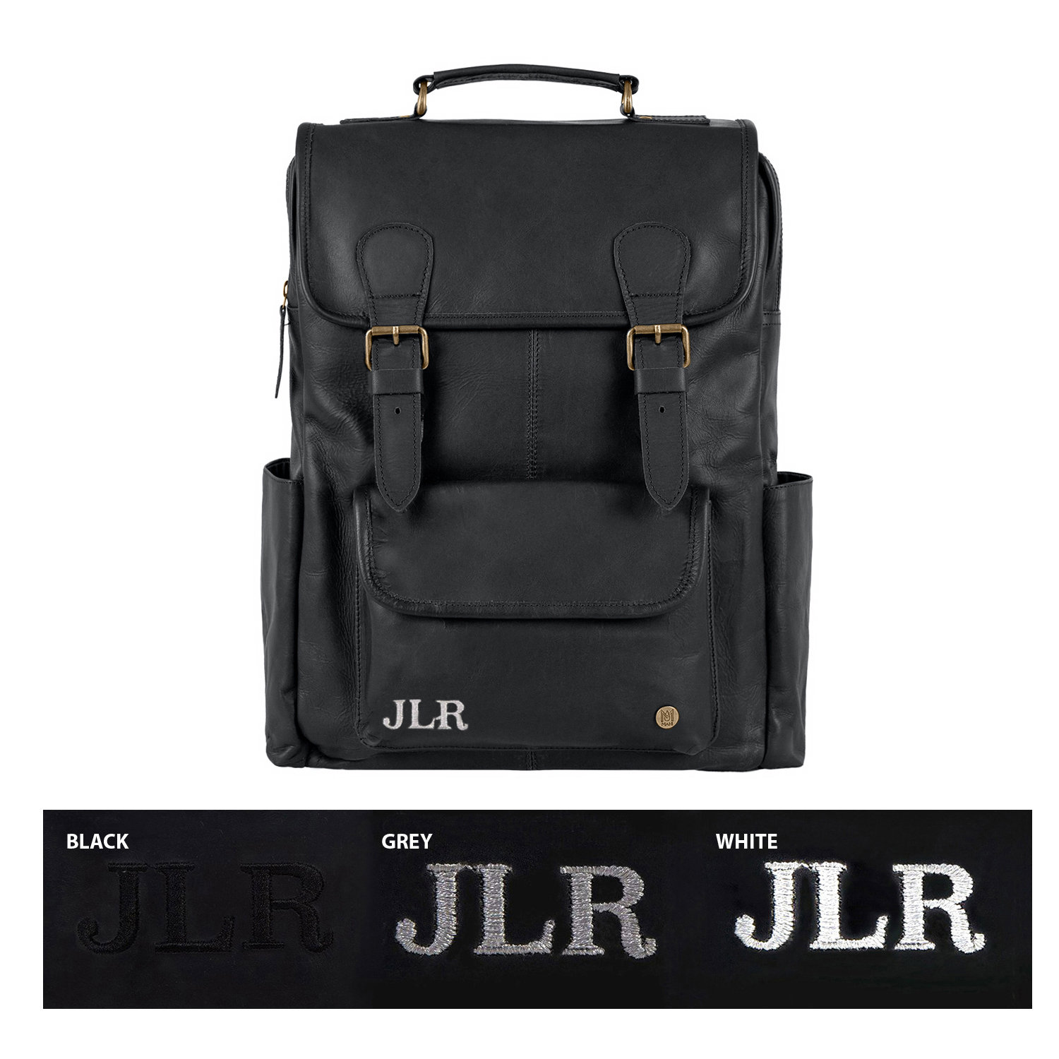 Personalized Black Full Grain Leather Leather Square