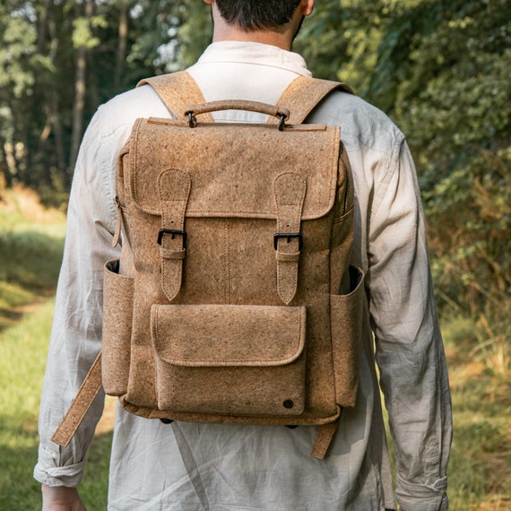 Vegan Cork Utility Backpack for Him Men s Vegan Leather Backpack 16 MacBook Capacity Handmade Personalized Sustainable Gift for Him Etsy UK
