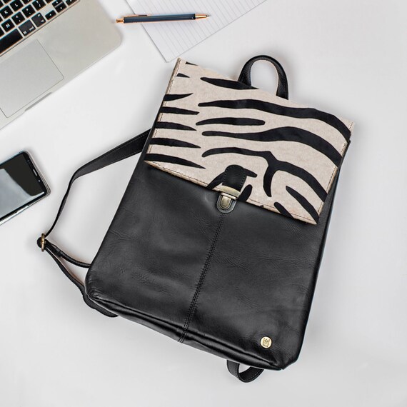 Zebra Print Leather Backpack for Her | Womens Work Backpack 