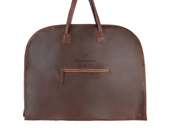 Personalized Groom, Best Man, Usher & Groomsmen Gifts | Engraved Leather Suit Carrier | Laser Monogram with Custom Initials, Name, Date
