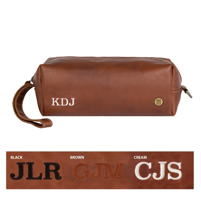 Mens Leather Wash Bag/Dopp Kit With Personalised Initials & Internal Message Options Leather Shaving Bag/Toiletry Bag by MAHI Leather image 3