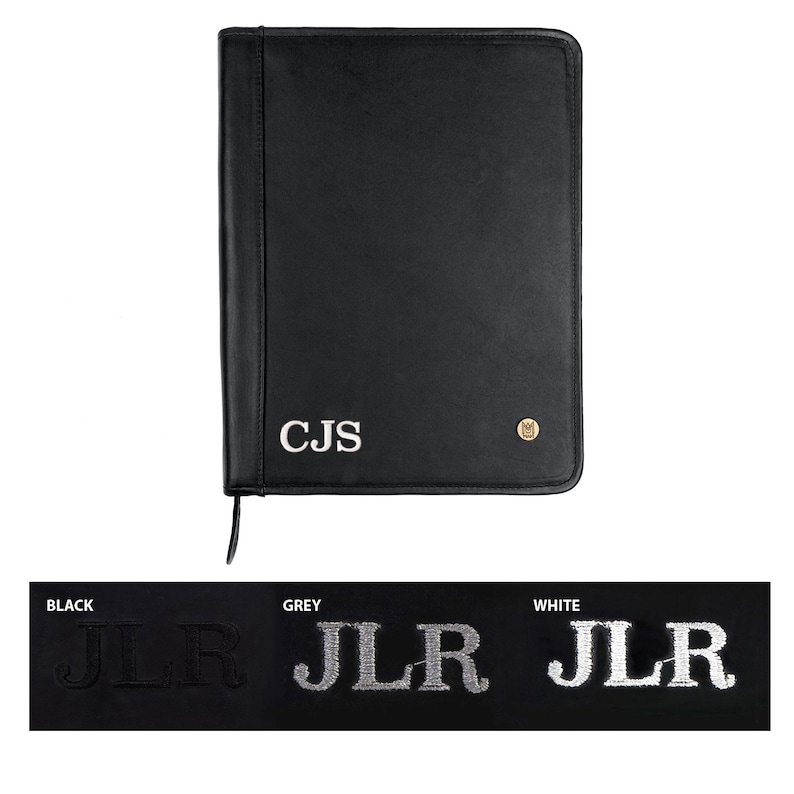 Custom Monogram Black Leather Portfolio Case | Zip up Padfolio for A4 ...