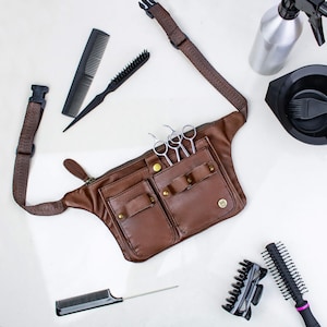 Personalized Brown Leather Hairdressers Belt, Scissor Holder, Make-up Artistry Belt, Brush Holder | Gift for Hairdressers, Make-up Artists