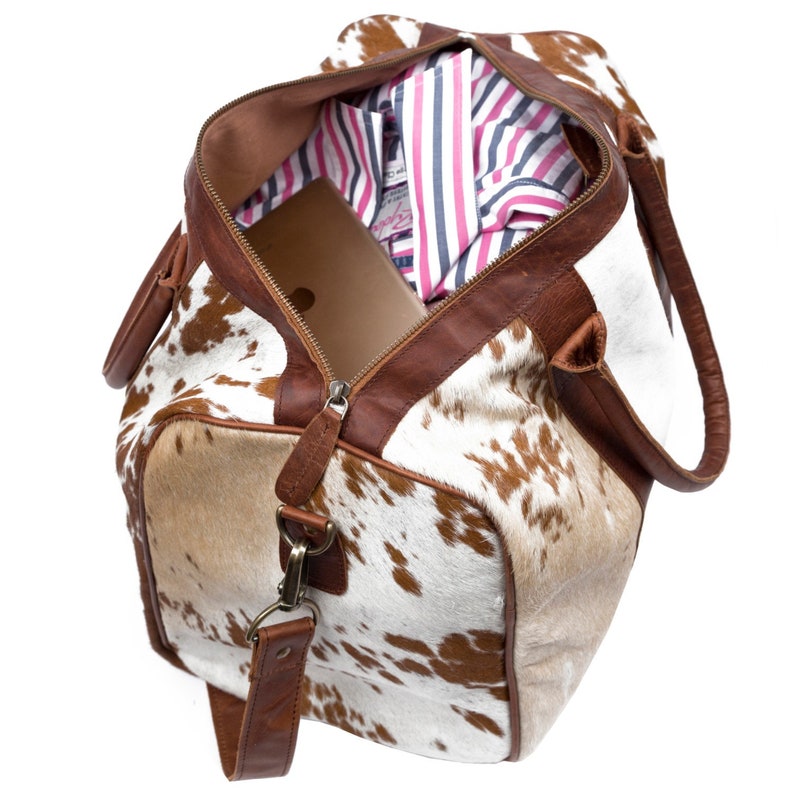 Leather Cowhide Compact Holdall Duffle  Animal Print with image 5