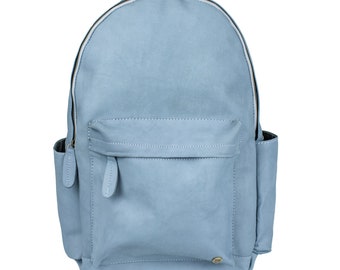 Personalized Blue Suede Backpack with 16" Macbook Compartment, external side pockets and luggage strap | Unisex Rucksack | Back to School