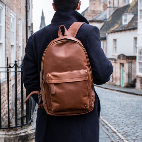Personalized Initials Leather Backpack 