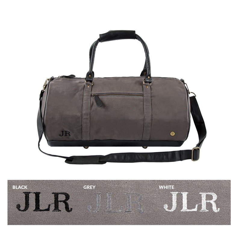 Gym Duffle Bag HANDMADE Grey Waxed Canvas & Black Full Grain Leather Weekend Bag Overnight Bag Casual Personalised by MAHI image 6
