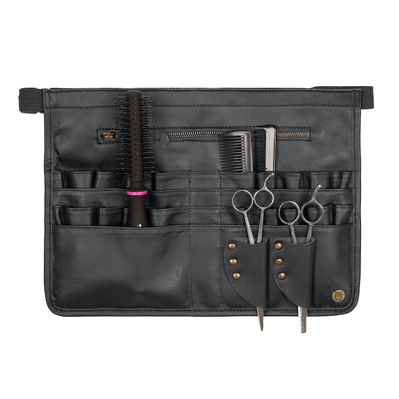 Scissors Apron Personalized Black Leather Hairdressers Apron, Scissor Holder, Make-up ...