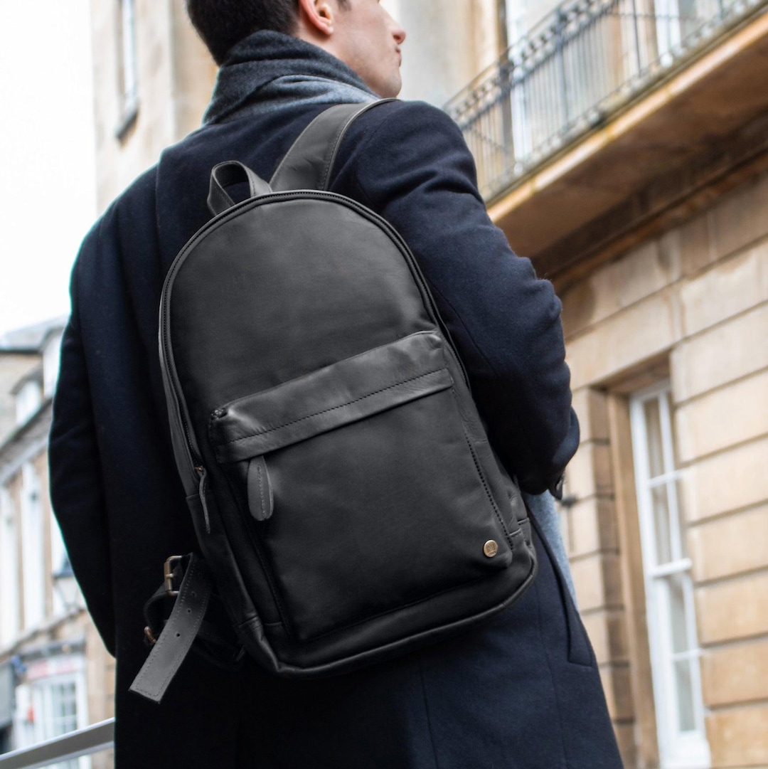 Personalized Leather Backpack Laptop Backpack in Black or Brown Full Grain Leather Unisex Backpack for College by MAHI Back to School Etsy