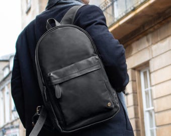 Mochila de cuero personalizada/mochila para portátil en cuero de grano completo negro o marrón/mochila unisex para la universidad de MAHI/regalo para el Día del Padre