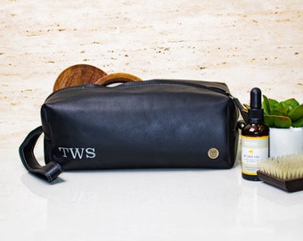 Mens Leather Wash Bag/Dopp Kit With Personalised Initials - Bulk Discounts - Leather Shaving Bag/Toiletry Bag Handmade by MAHI Leather