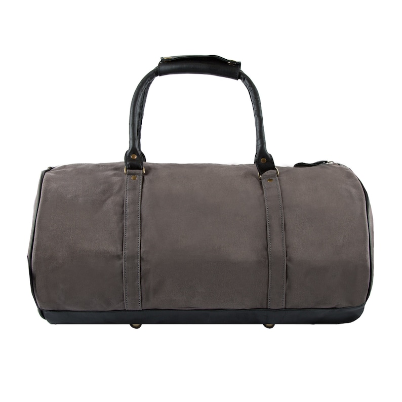 Gym Duffle Bag HANDMADE Grey Waxed Canvas & Black Full Grain Leather Weekend Bag Overnight Bag Casual Personalised by MAHI image 4