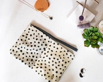 Spotted Pony Hair Clutch Bag in Black and White Leather Cowhide – Polka Dot Pony Hair Fur Pouch Handmade by MAHI