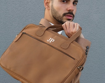 Personalized Compact Soft Leather Laptop Case - 13" Capacity - Lightweight - Leather Work Bag/Briefcase Handmade in Beige Suede by MAHI