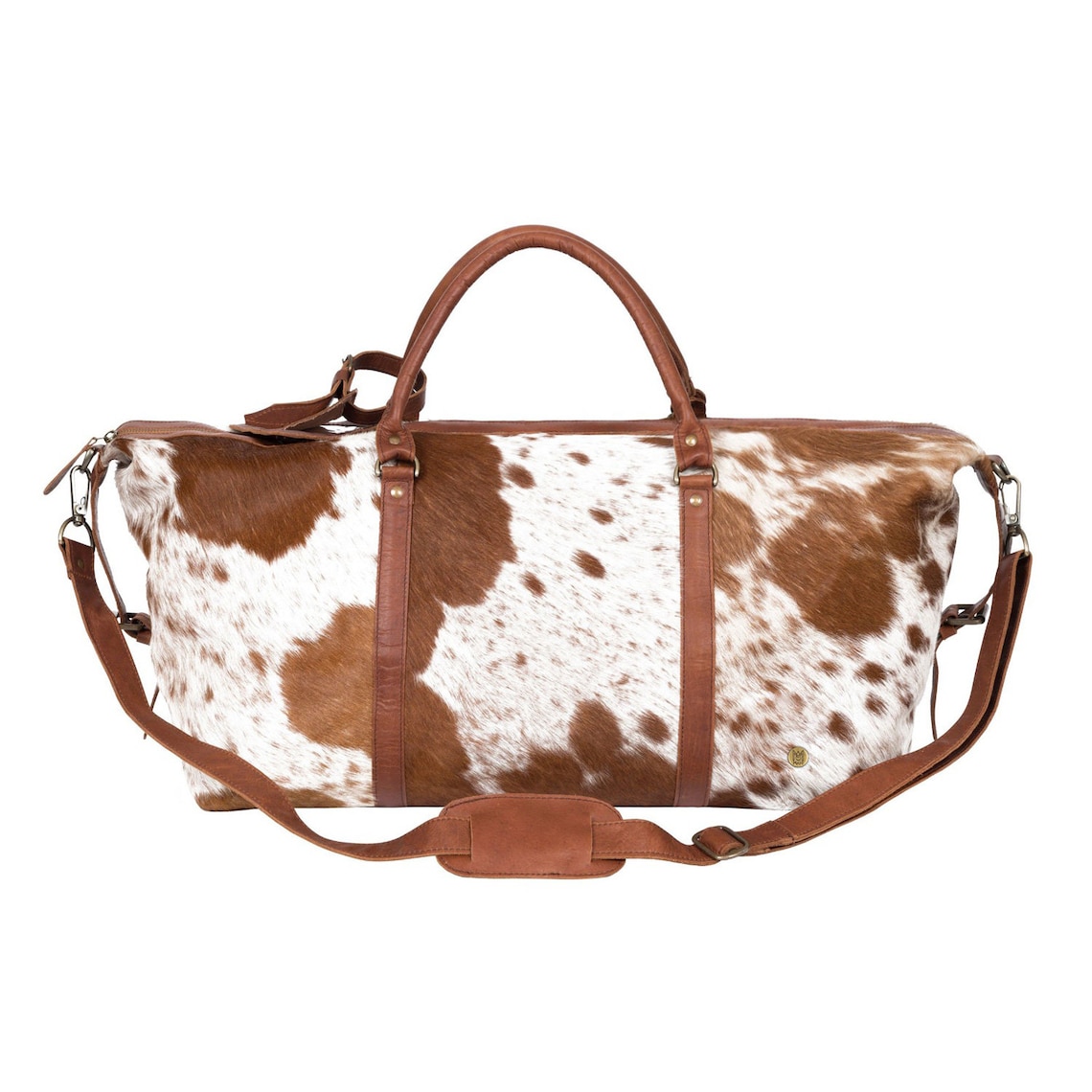 Large Leather Cowhide Duffle Bag Natural Fur Animal Print Etsy