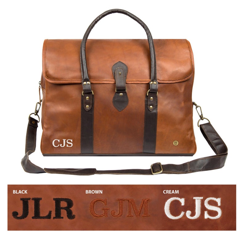 Personalized Large Brown Leather Travel Bag Weekender Holdall Overnight Bag with Monogram Initials in Two Tone Handmade by MAHI image 7