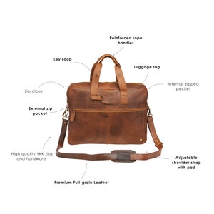 Personalized Full Grain Leather Holdall Cabin Bag Weekend Bag Unisex Work Bag Overnight Bag in Vintage Brown Handmade by MAHI image 2