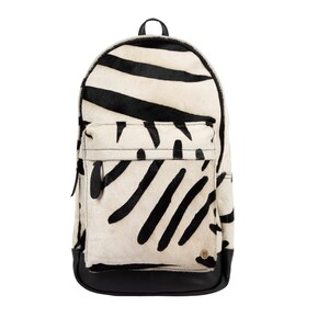 Cowhide Leather Backpack in Black and White Zebra Print Pony Hair and Full Grain Leather 13 inch laptop Handmade by MAHI Back to School image 2