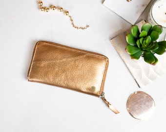 Personalized Full Grain Leather Purse/Wallet For Her Handmade in Metallic Bronze/Gold *3rd Wedding Anniversary*  Gift For Her by MAHI
