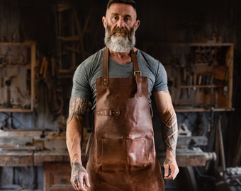 DIY Gift - Distressed Leather Apron For DIY Enthusiasts - Full Grain Leather -  Hobbyists Woodwork Blacksmith Butchers with Pockets by MAHI