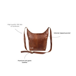 Personalized Boho Tote Shoulder Bag in Full Grain Leather Cross Body Handbag with Monogram Initials Handmade by MAHI image 8