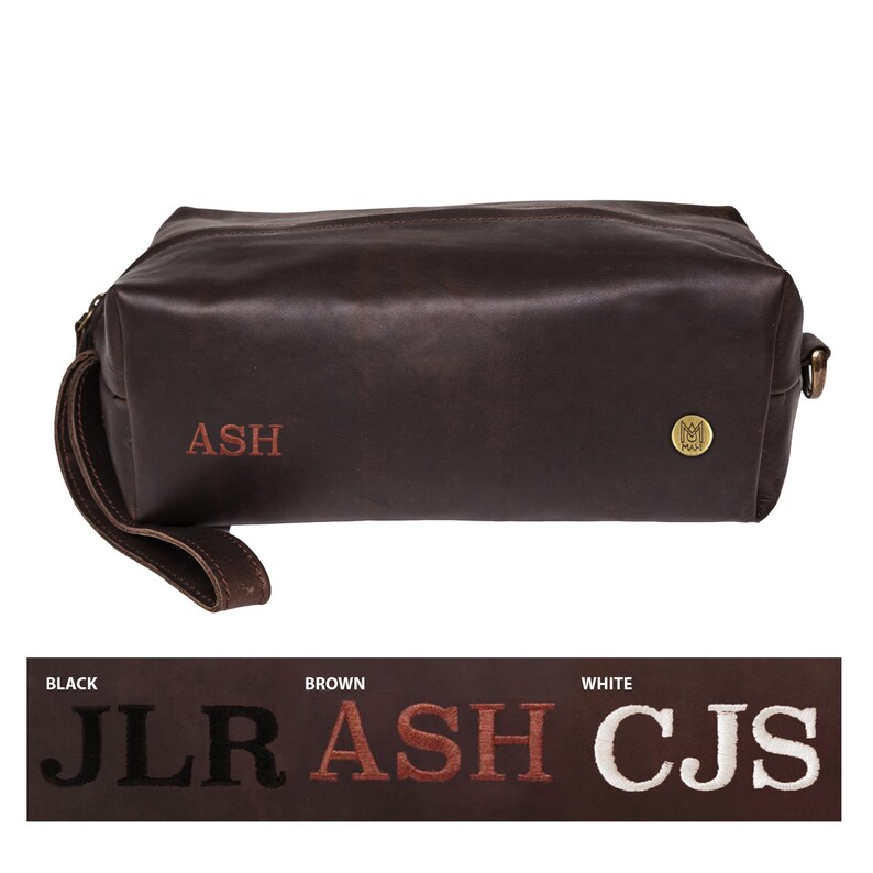 Mens Leather Wash Bag/Dopp Kit With Personalised Initials & Internal Message Options Leather Shaving Bag/Toiletry Bag by MAHI Leather image 5