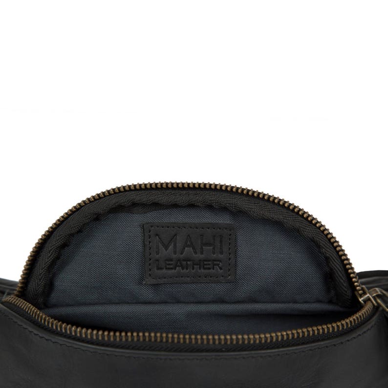 Personalized Black Leather Bum Bag Fanny Pack For Festivals City Breaks Travel with Waterproof Lining Handmade by MAHI Hip Bag