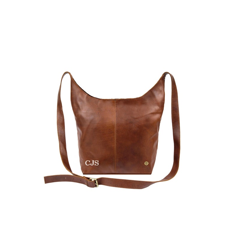 Personalized Boho Tote Shoulder Bag in Full Grain Leather Cross Body Handbag with Monogram Initials Handmade by MAHI image 2