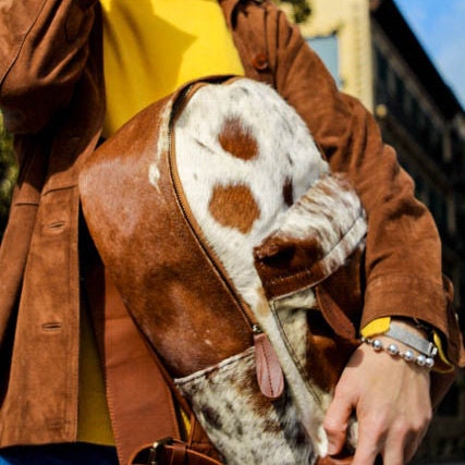 Natural Cowhide Leather Backpack in Brown & White  display picture 3