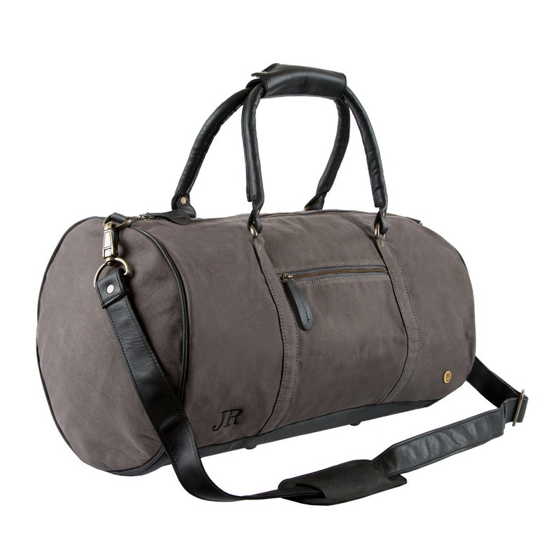Gym Duffle Bag HANDMADE Grey Waxed Canvas & Black Full Grain Leather Weekend Bag Overnight Bag Casual Personalised by MAHI image 3