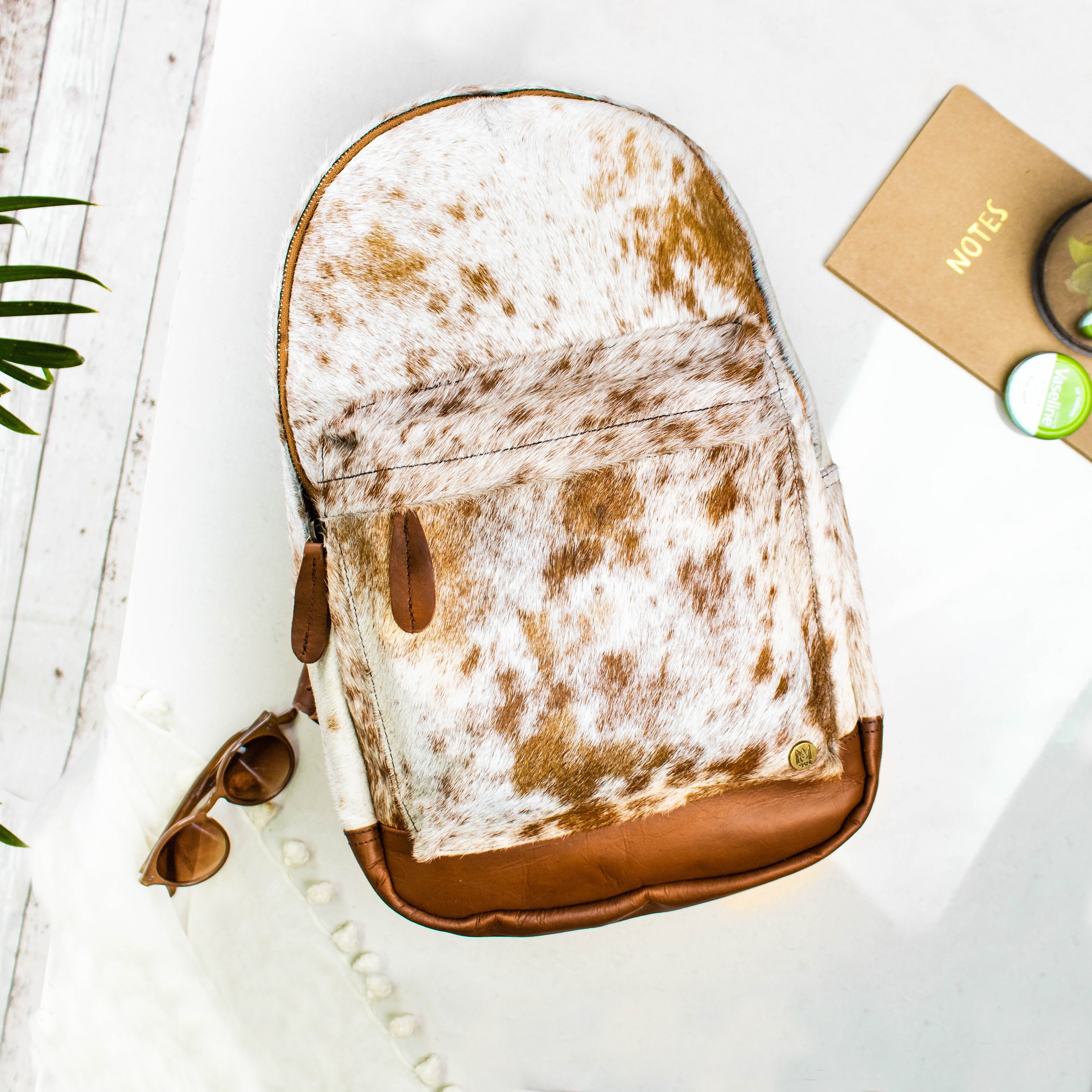Genuine leather and pony hair backpack or hand carry bag Natural Cowhide Leather Backpack in Brown & White  main image 4