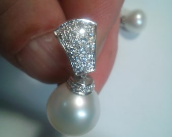 white gold pearl and diamond earrings