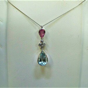 aquamarine necklace and rose sapphire and 18 carat white gold diamonds