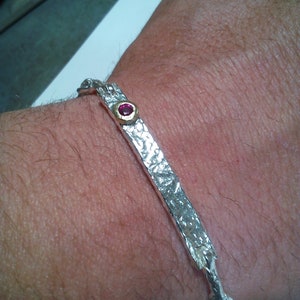 bracelet homme rubis en argent et or jaune fait à la main