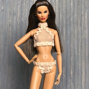 Lingerie for 12&#39;&#39; fashion dolls | halterneck top & panties, G-string | Beige | For adult collectors only |