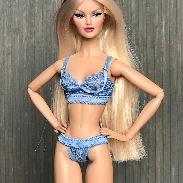 Lingerie for 12'' fashion dolls | bra & panties, thong | Light Blue | For adult collectors only |