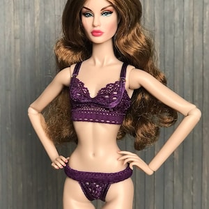Lingerie for 12&#39;&#39; fashion dolls | bra & panties, thong | Purple | For adult collectors only |