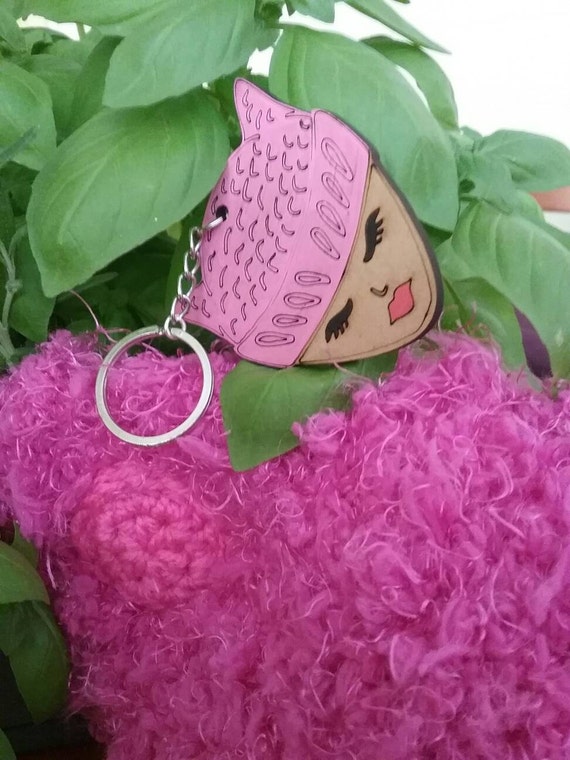 Pink pussy hat wooden badges woman/'s march