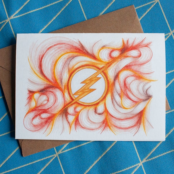 Fastest Man Alive | The Flash Hand-drawn logo illustration | Blank greeting card | Digital Print