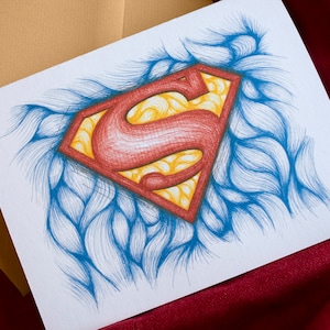 Supercard | Superman/Supergirl Hand-drawn logo illustration | Blank greeting card | Digital Print