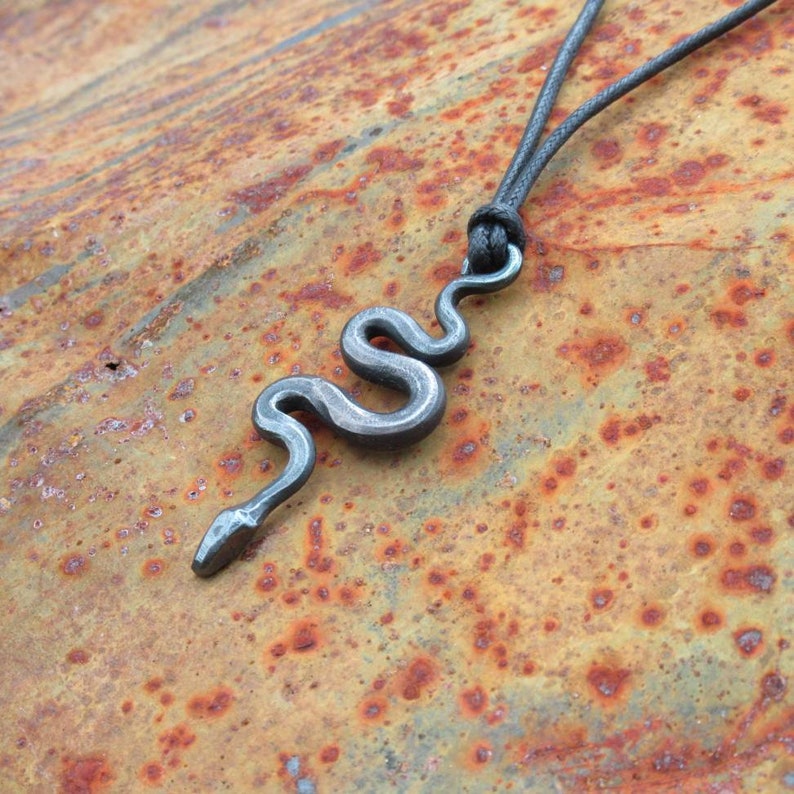 Snake pendant, hand forged from mild steel. image 1