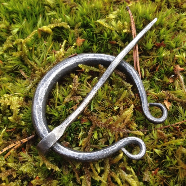 Penannular brooch, hand forged steel cloak pin.