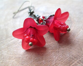 Romantic Flower Earrings in red