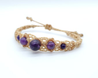 Amethyst macrame bracelet, beaded macrame bracelet,adjustable macrame bracelet with amethyst beads,amethyst bracelet