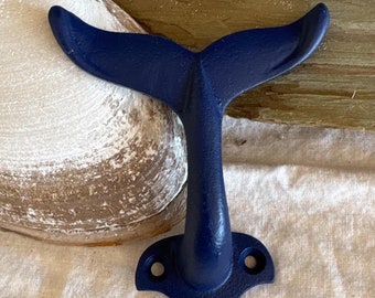 Blue Cast Iron Whale Tail Hook | Nautical | Ocean Life | Beach | Pool House | Bath | Towel Holder | Retail Display | Nautical